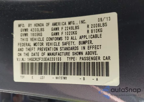 2014 Honda Accord Lx from USA, damaged, VIN 1HGCR2F30EA035155